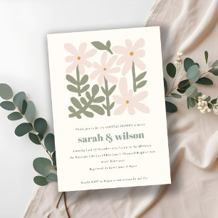 Schemerige Blush Retro Minimaal Bloemstuk Bruiloft Kaart