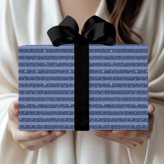Schemerige Indigo Glitter Style Horizontale Strepe Cadeaupapier