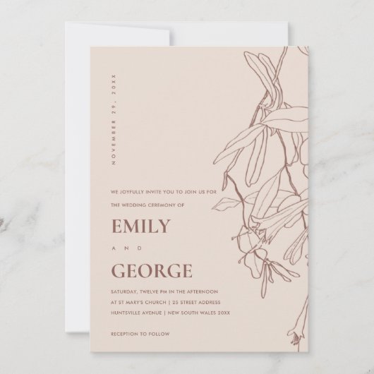 SCHEmerige ROZE LIJNTEKENING FLORALE TROUWKAART Bedankkaart (Voorkant)