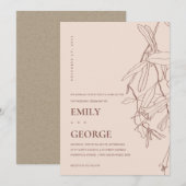 SCHEmerige ROZE LIJNTEKENING FLORALE TROUWKAART Bedankkaart (Voorkant / Achterkant)