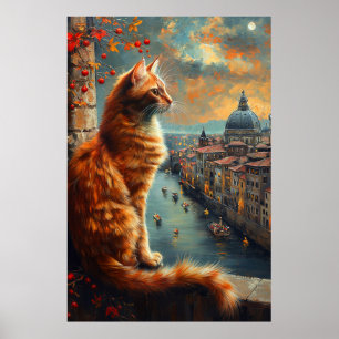 Schemering in Venetië Gekruide kat op een kanaal Poster
