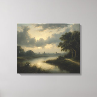 Schemering op het Nederlandse kanaal Canvas Afdruk