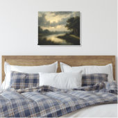 Schemering op het Nederlandse kanaal Canvas Afdruk (Insitu (Slaapkamer))
