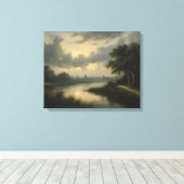 Schemering op het Nederlandse kanaal Canvas Afdruk (Insitu (Houten vloer))