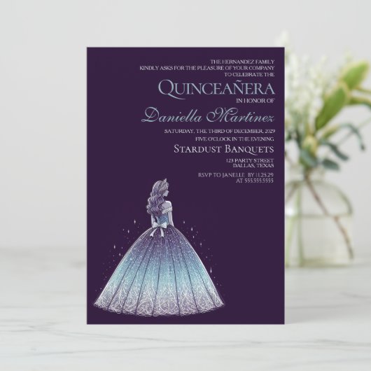 schemering Paarse quinceañera meisje Kaart (Staand voorkant)