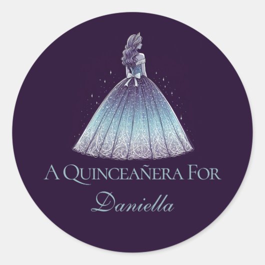 schemering Paarse quinceañera meisje Ronde Sticker (Voorkant)
