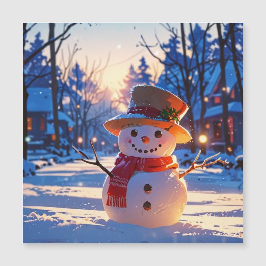 Schemering Sneeuwman op Feestelijke Straat (Voorkant)