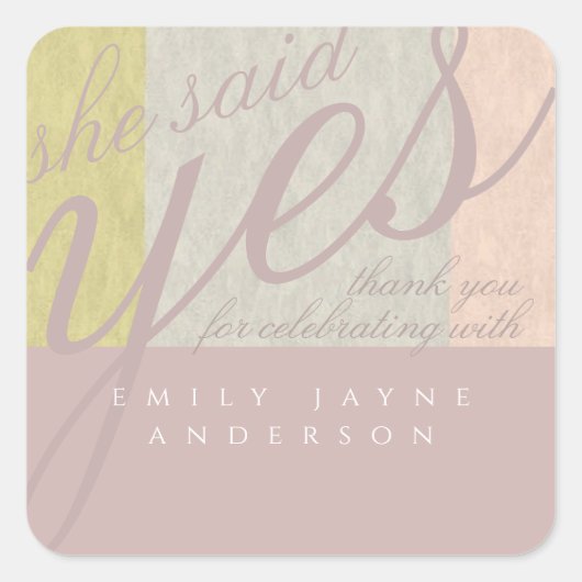 Schemerroze moderne bruidsdouche DANK JE WEL Klass Vierkante Sticker (Voorkant)