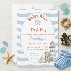 Schepen Ahoy Het Is Een Jongen Nautische Baby Show Kaart