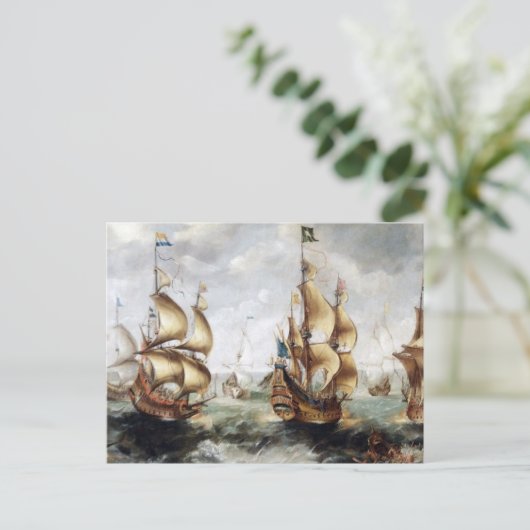 Schepen bij zee 1632 briefkaart (Staand voorkant)