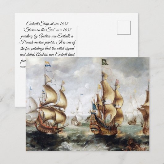 Schepen bij zee 1632 briefkaart (Voorkant / Achterkant)
