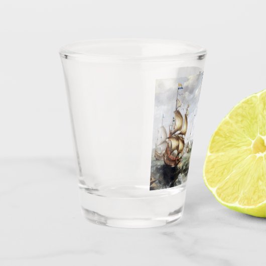 Schepen bij zee 1632 shot glas (Links)