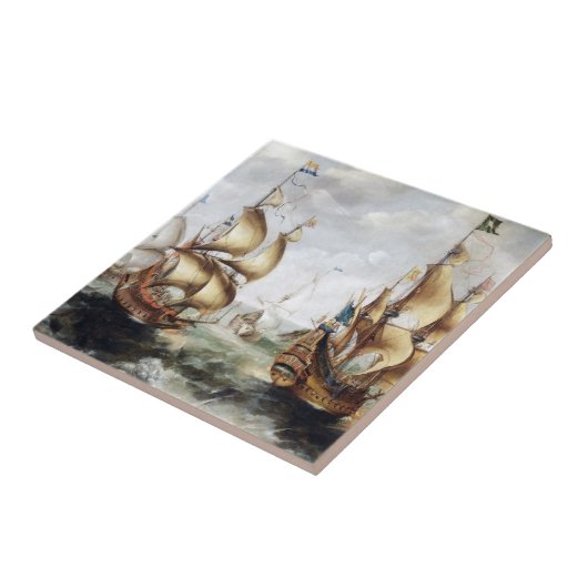 Schepen bij zee 1632 tegeltje (Zijkant)