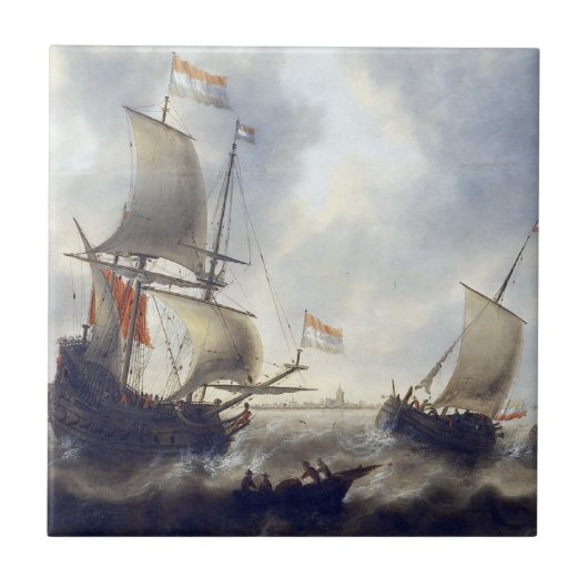 Schepen bij Zee 1660s Tegeltje (Voorkant)