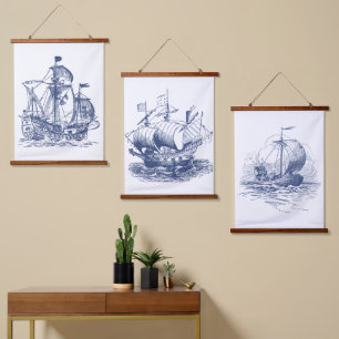  schepen & boten   Kobalt Blauw kustleven Hangend Wandkleed