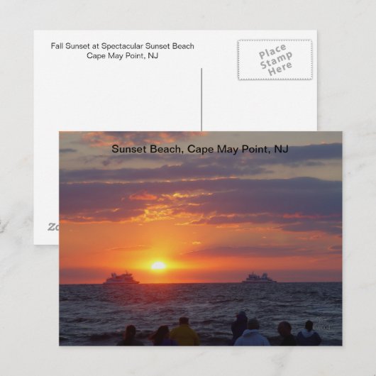 Schepen die Herfst Sunset passeren bij Cape May, N Briefkaart (Voorkant / Achterkant)