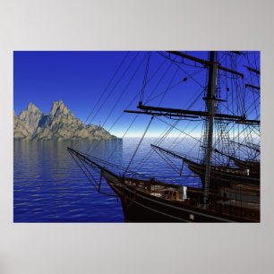 Schepen die op de haven rusten poster