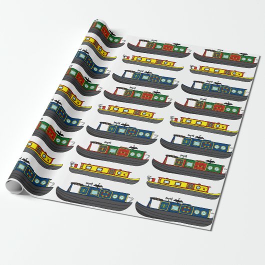Schepen en Narrowboats Boot Illustraties Cadeaupapier (Uitgerold)
