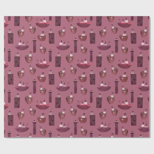 Schepen & Houten Vuurtorens Dusty Plum Cadeaupapier
