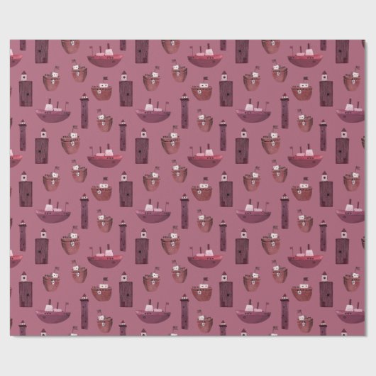 Schepen & Houten Vuurtorens Dusty Plum Cadeaupapier (Vlak)