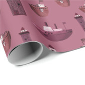 Schepen & Houten Vuurtorens Dusty Plum Cadeaupapier (Rol Hoek)