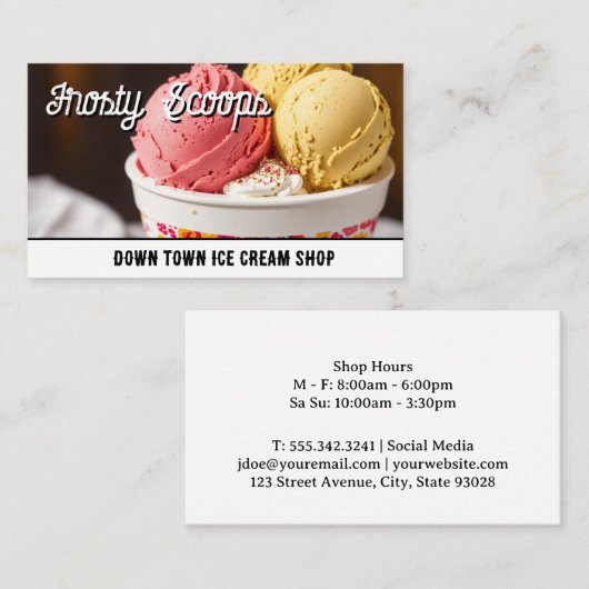 Schepen ijs in een beker visitekaartje (Voorkant / Achterkant)