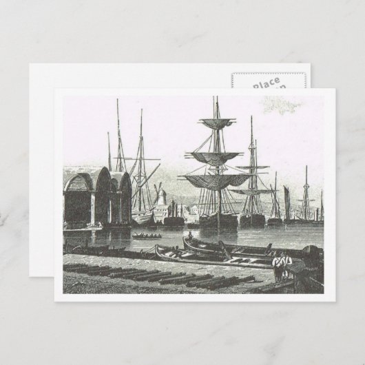 Schepen in de haven briefkaart (Voorkant / Achterkant)