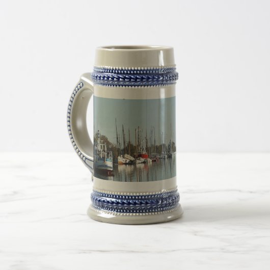 schepen in de haven en jouw tekst bierpul (Voorkant links)