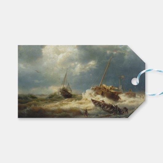 Schepen in een Storm aan de Nederlandse Kust Cadeaulabel (Voorkant (Horizontaal))