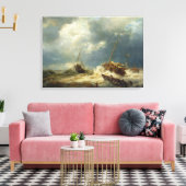 Schepen in een Storm aan de Nederlandse Kust Canvas Afdruk (Insitu (Woonkamer))