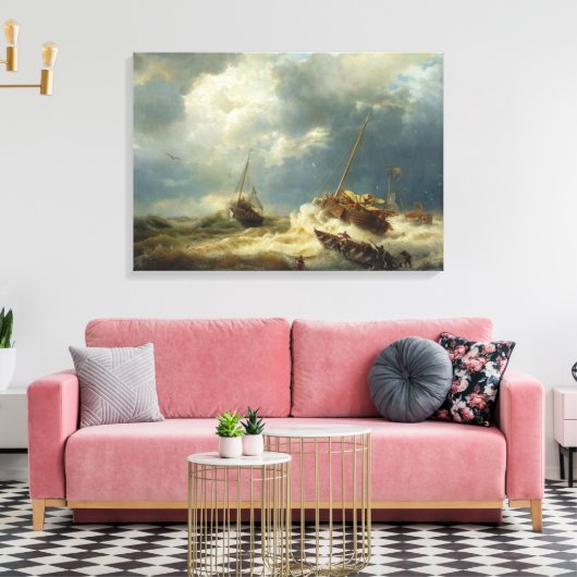 Schepen in een Storm aan de Nederlandse Kust Canvas Afdruk (Insitu (Woonkamer))