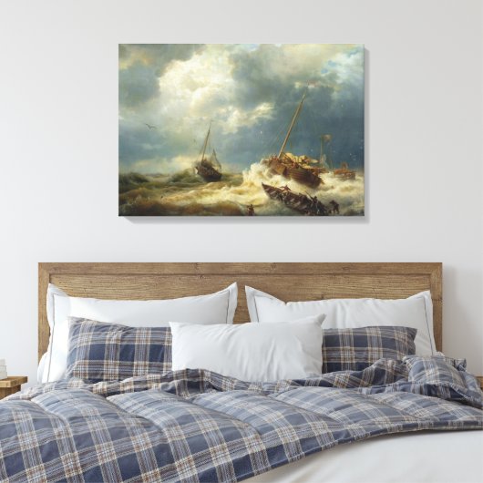Schepen in een Storm aan de Nederlandse Kust Canvas Afdruk (Insitu (Slaapkamer))