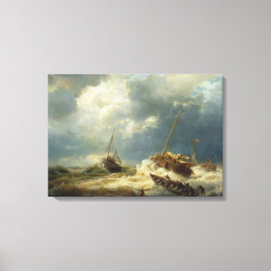 Schepen in een Storm aan de Nederlandse Kust Canvas Afdruk
