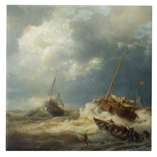 Schepen in een Storm aan de Nederlandse Kust Tegeltje (Voorkant)