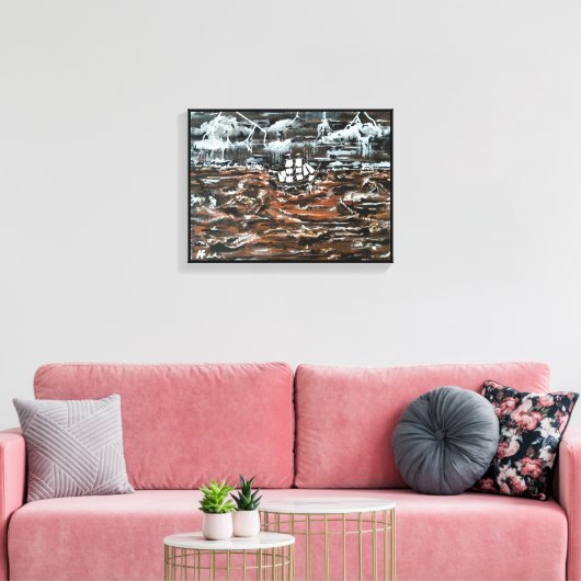 Schepen in een Storm Schilderij van Alfred Fox Canvas Afdruk (Insitu (Woonkamer))