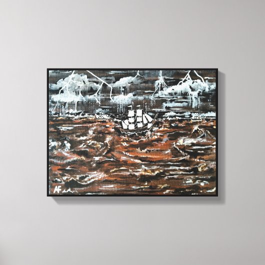 Schepen in een Storm Schilderij van Alfred Fox Canvas Afdruk (Voorkant)