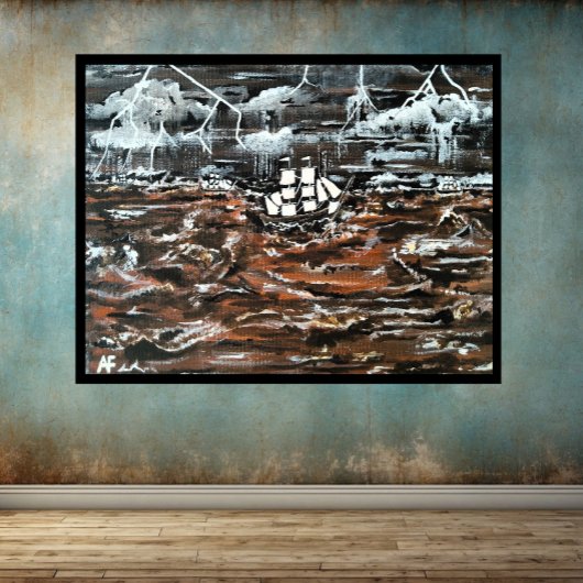 Schepen in een Storm Schilderij van Alfred Fox Canvas Afdruk