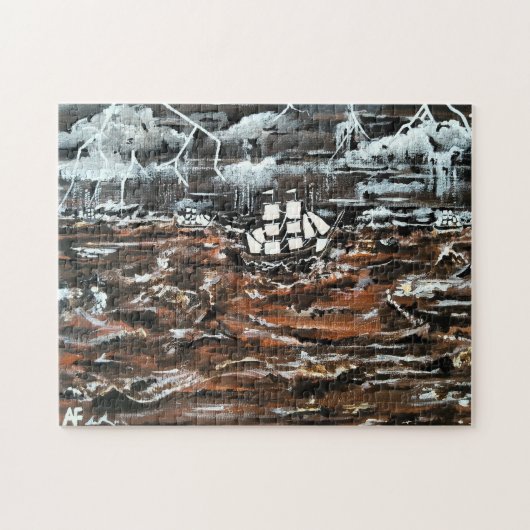 Schepen in een storm Schilderij van Alfred Fox Legpuzzel (Horizontaal)