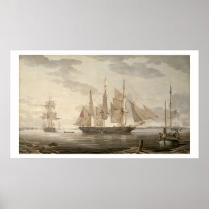 Schepen in Harbour, 1805 (olie op doek) Poster