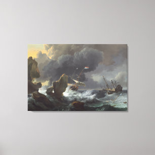 Schepen in Nood van een Rotsachtige Kust Canvas Afdruk
