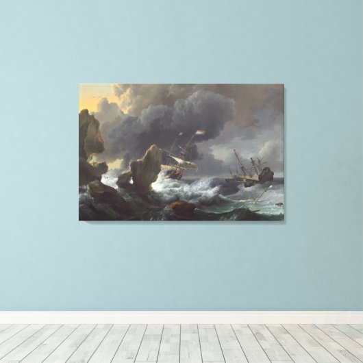 Schepen in Nood van een Rotsachtige Kust Canvas Afdruk (Insitu (Houten vloer))