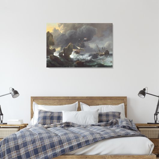 Schepen in Nood van een Rotsachtige Kust Canvas Afdruk (Insitu (Slaapkamer))