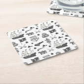 Schepen, kanonnen, zwaarden en wijnen, piraatthema kartonnen onderzetters (Schuin)