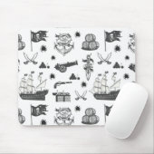 Schepen, kanonnen, zwaarden en wijnen, piraatthema muismat (Met muis)