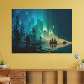 Schepen onder de maansikkel en het noorderlicht canvas afdruk (Insitu (Woonkamer))