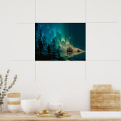 Schepen onder de maansikkel en het noorderlicht poster (Keuken)