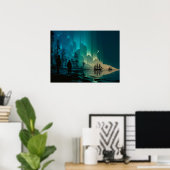 Schepen onder de maansikkel en het noorderlicht poster (Thuiskantoor)