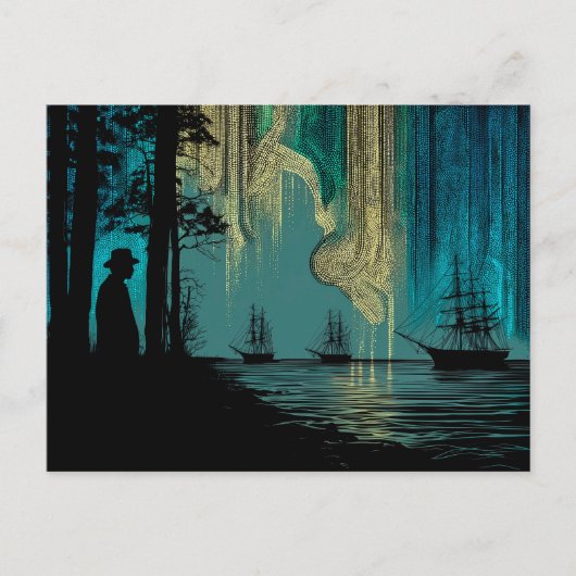 Schepen onder het noorderlicht briefkaart (Voorkant)