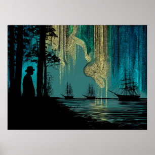 Schepen onder het noorderlicht poster