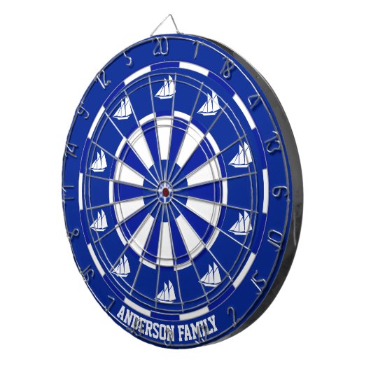 Schepen op marineblauw en wit dartbord (Voorkant Rechts)